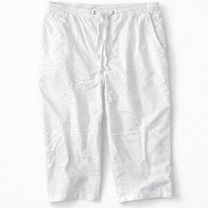 L.L. Bean Cotton Crop Pants Drawstring Elastic Waist White Size 24W NWT